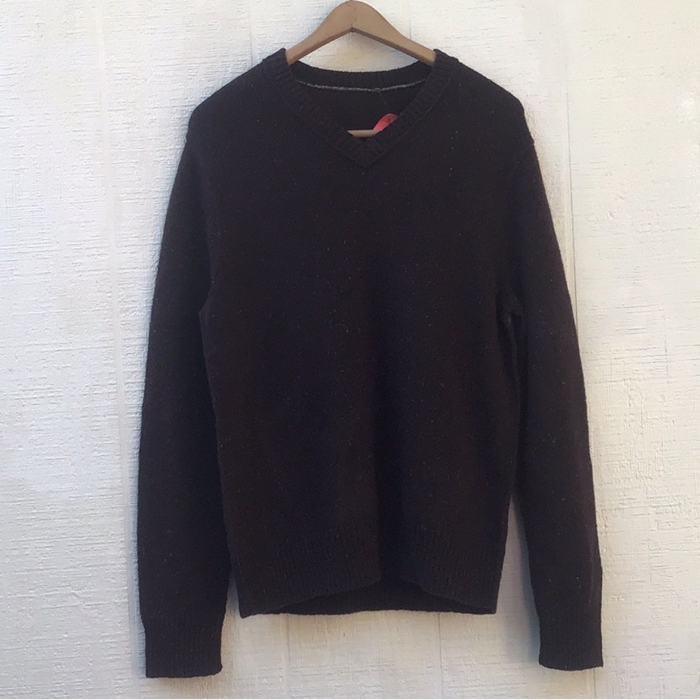 Men’s Banana Republic holiday luxe tweed knit chocolate Brown V-Neck Sweater